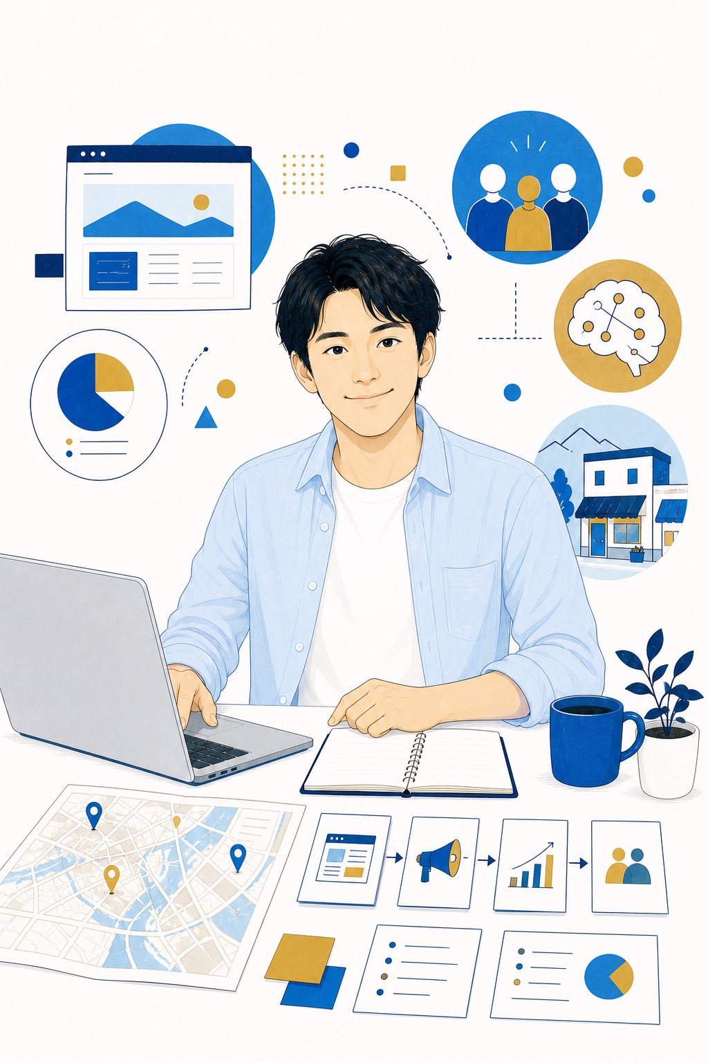 Web・マーケティング・地域事業に取り組むシクミベース運営者のイラスト